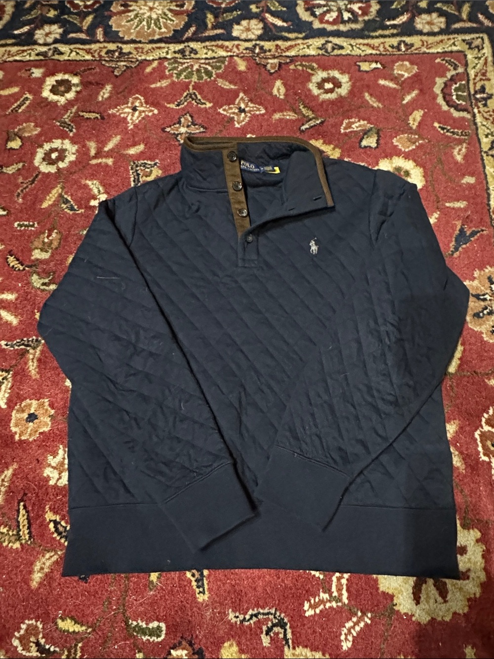 Polo Ralph Lauren Quilted Pullover with Contrast Trim - Navy